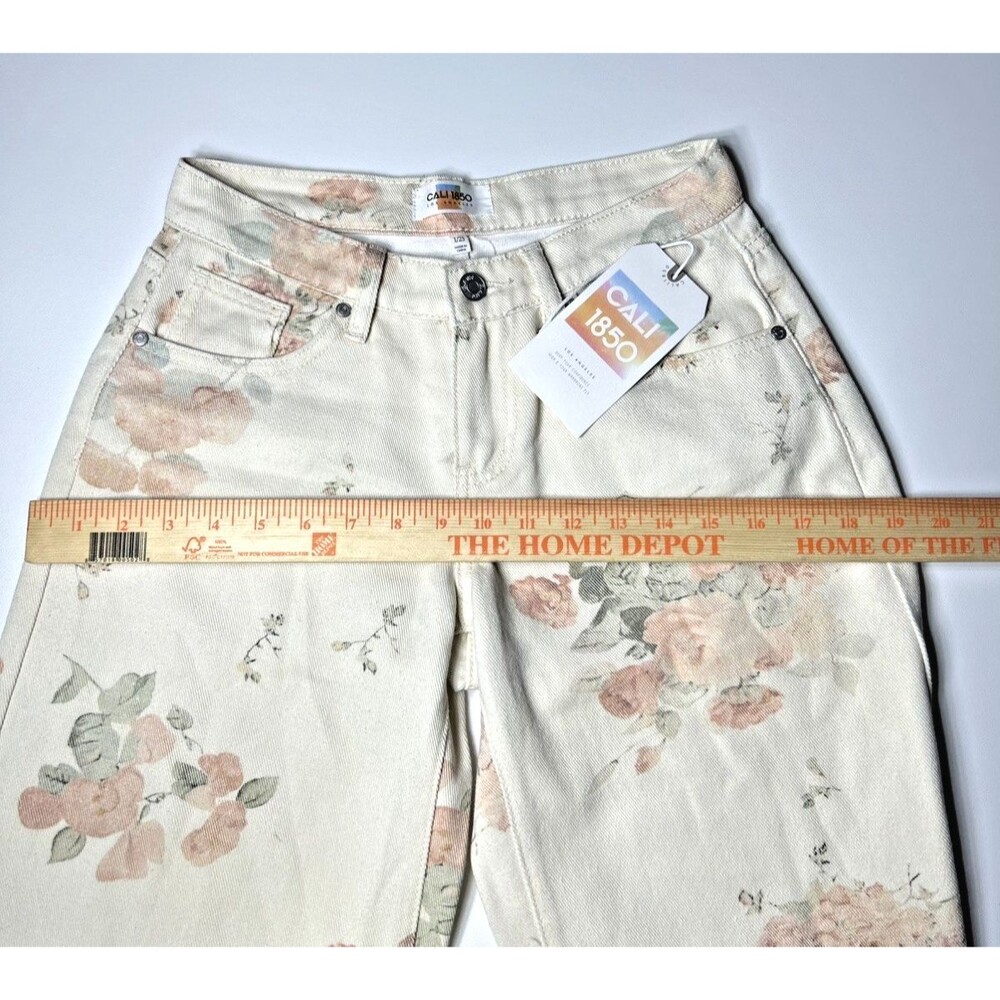 CALI 1850 Wide Leg Jeans Pants FLORAL IVORY Size 1/25 - Picture 8 of 8